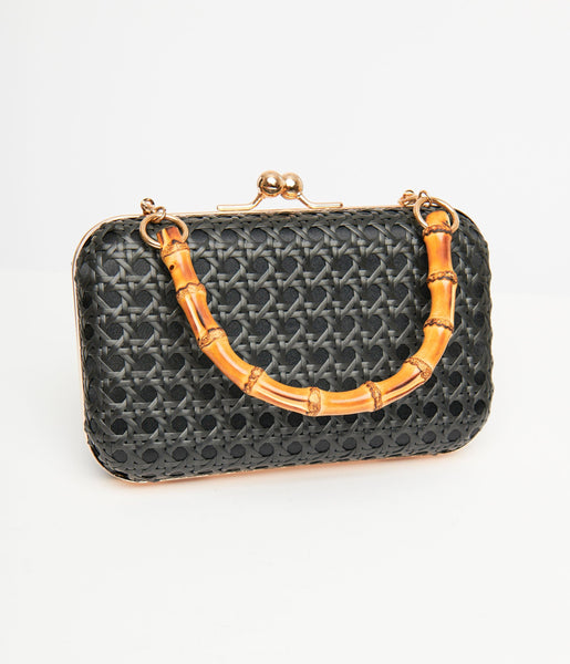 Vintage American woven black clutch gold 2024