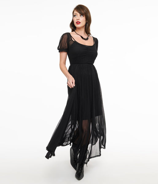 Foxblood Black Sheer Mesh Lily Maxi Dress