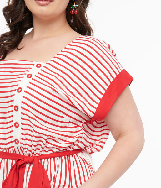 Hell Bunny Plus Size 1940s Red White Stripe Ahoy Dress Unique Vintage