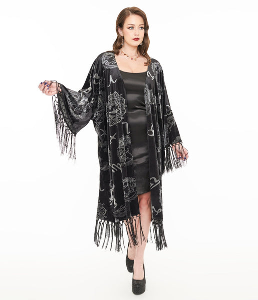 Celestial astrology black retailer kimono