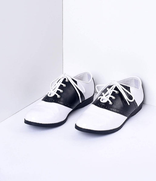 Black White Classic Lace Up Saddle Shoes Unique Vintage