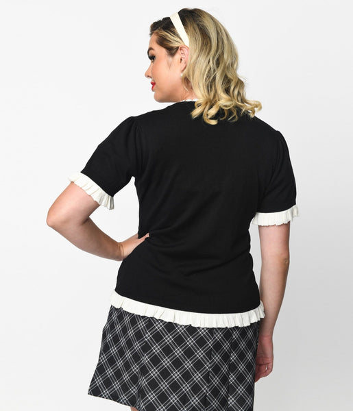 Black & White Frill Short Sleeve Cardigan