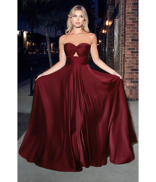 Cinderella Divine Burgundy Satin Strapless Keyhole Evening Gown Unique Vintage