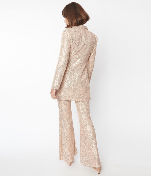 Champagne & Rose Gold Sequin Flare Pants