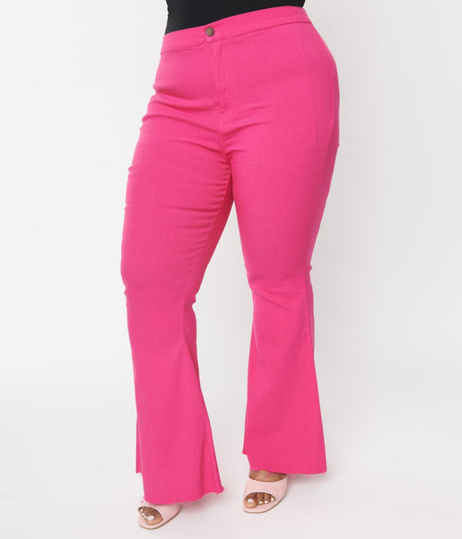 1970s Hot Pink Denim Flare Jeans