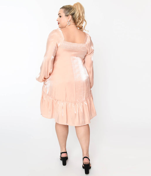 Pink Mini Shift Dress - Swing Babydoll Mini Dress - Dot Ruffled Babydoll  Dress