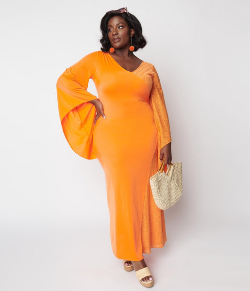 Plus size 2024 orange maxi dress