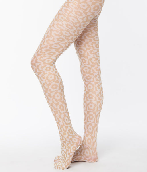 Retro Auburn Floral Print Tights – Unique Vintage