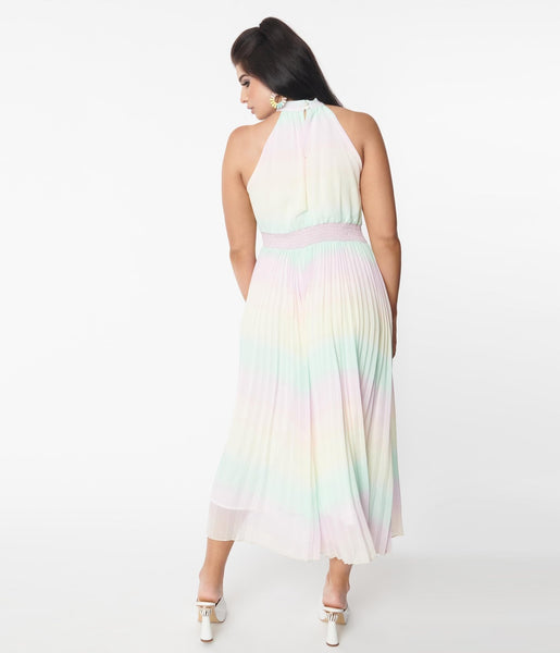 Tiered knit maxi dress in rainbow wide clearance stripe