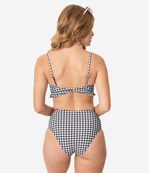 Pin-Up Style Black & White Gingham Swim Bottom