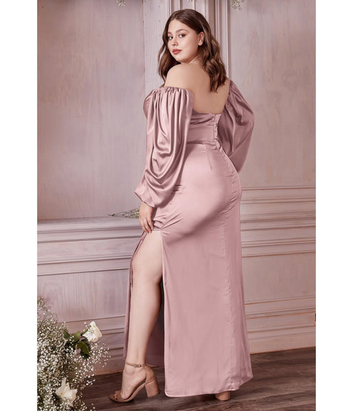 Retro And Vintage Plus Size Mauve Satin Long Sleeve Bridesmaid Dress Unique Vintage 7788