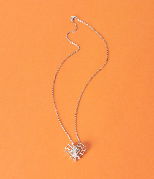 Silver Rhinestone Spider Love Necklace – Unique Vintage