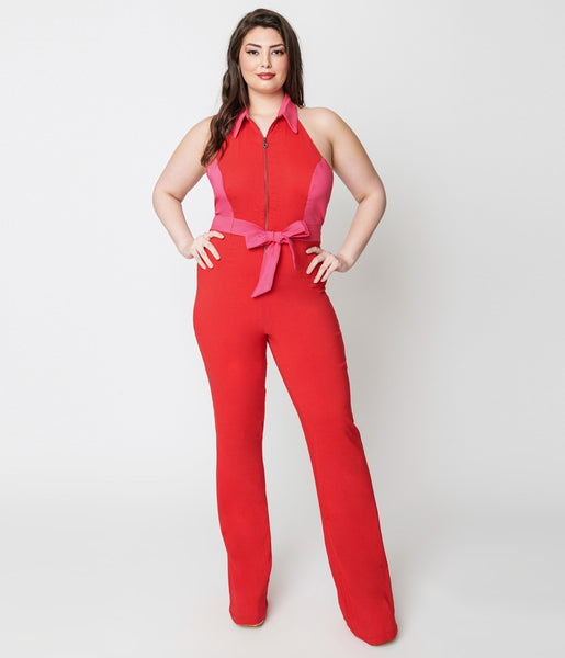 Red Jumpsuit with Front Zip