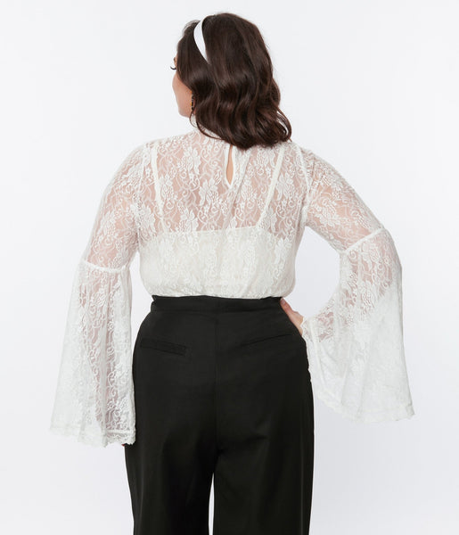 Smak Parlour White Lace Bell Sleeve Blouse – Unique Vintage