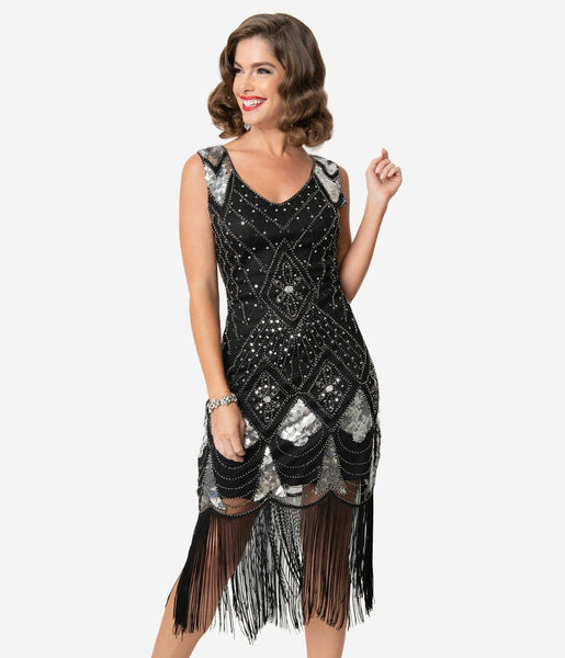 Grande robe Gatsby Roaring 20s, Halloween Art Déco Fringed Sequin