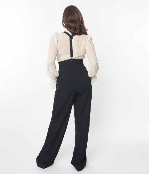 Unique Vintage Plus Size 1930s Black High Waist Suspender Pants