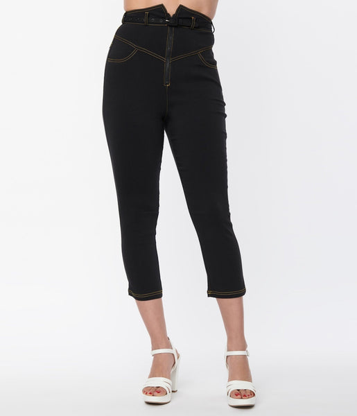 Vintage AGB Black Capri Pants Womens Size 14 Low Rise Stretch