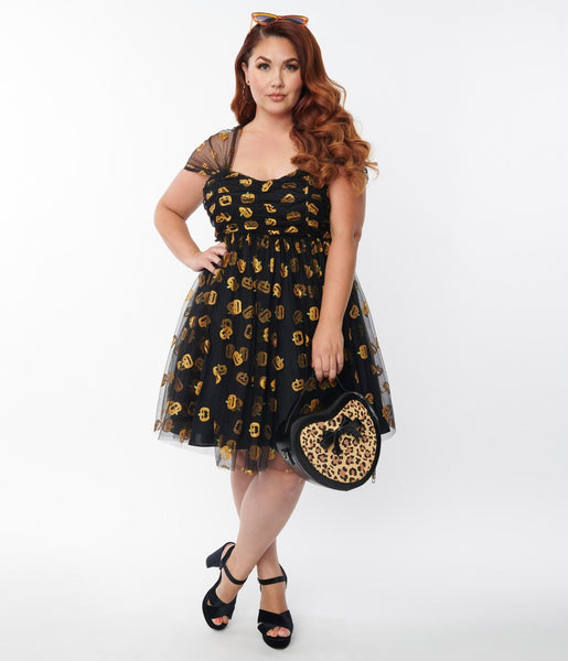 Unique Vintage Plus Size Black Stephanie Fit & Flare Dress