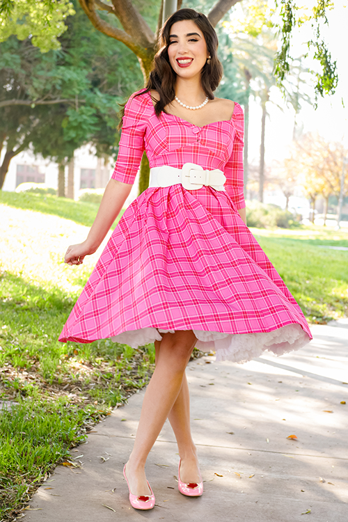 Unique Vintage Plus Size Hot Pink Tulle Cupcake Swing Dress
