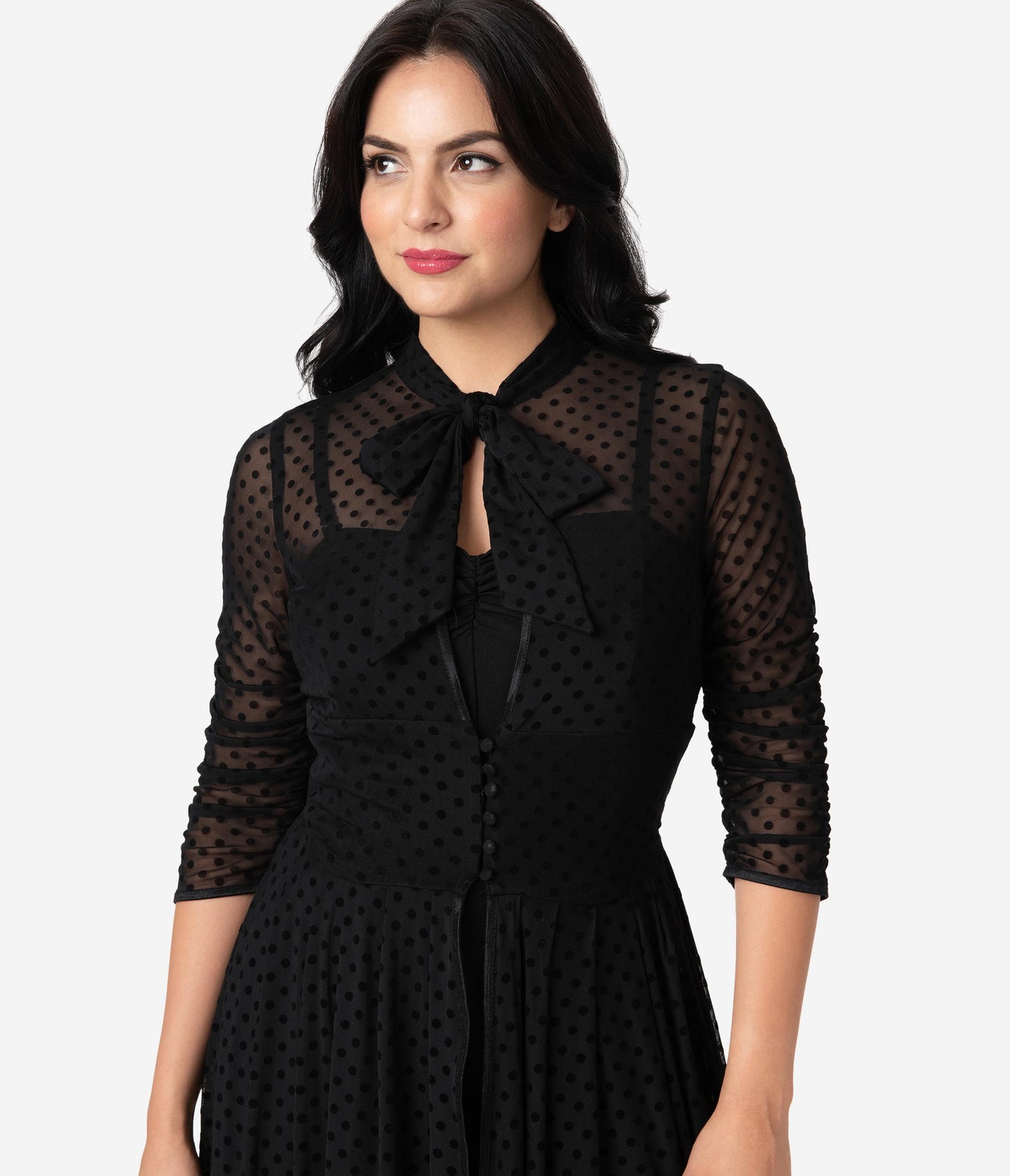 Unique Vintage Black Swiss Dot Starlet Duster