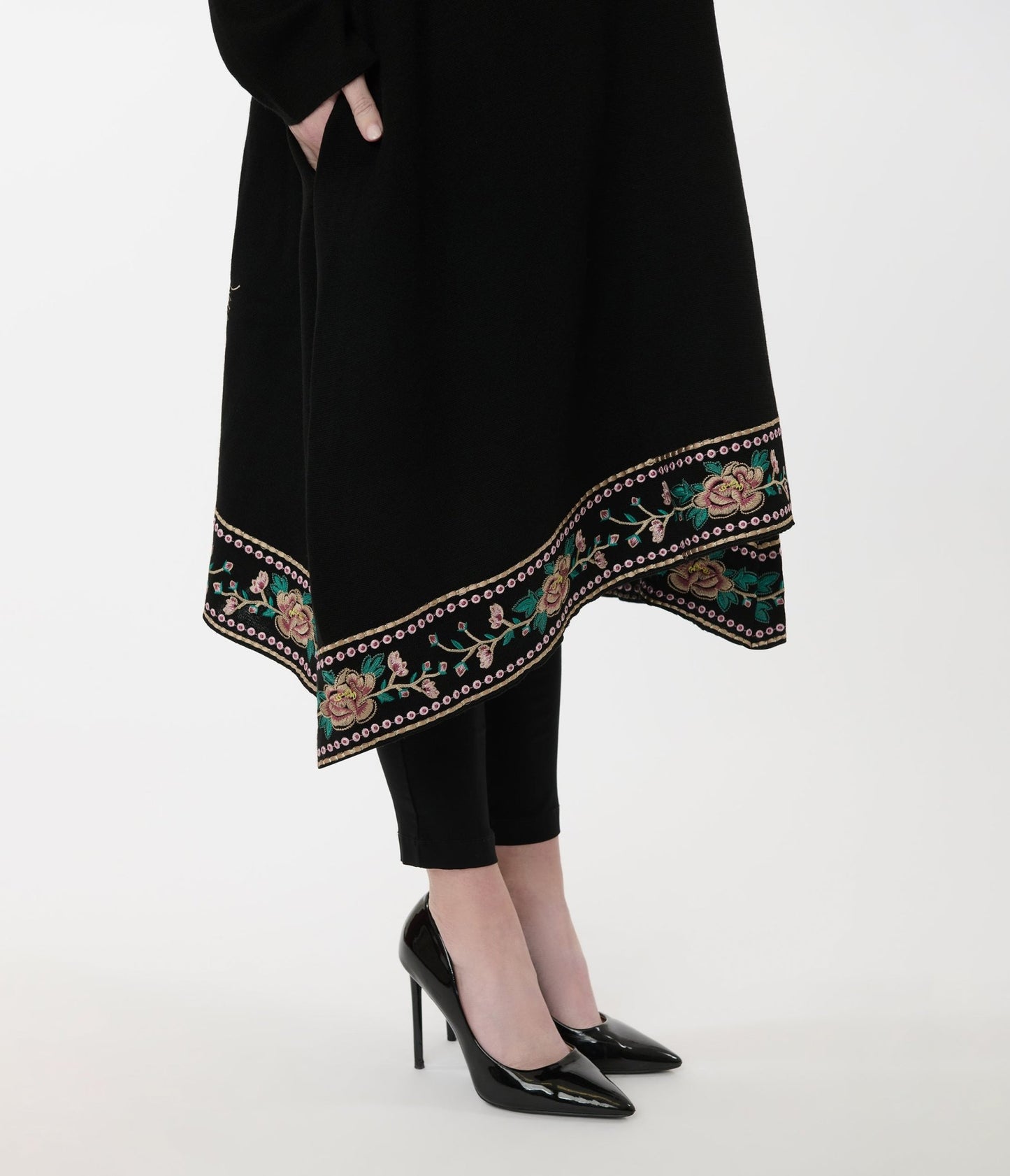 1920s Black Peacock & Roses Embroidered Knit Scarf Coat - Unique Vintage - Womens, TOPS, OUTERWEAR