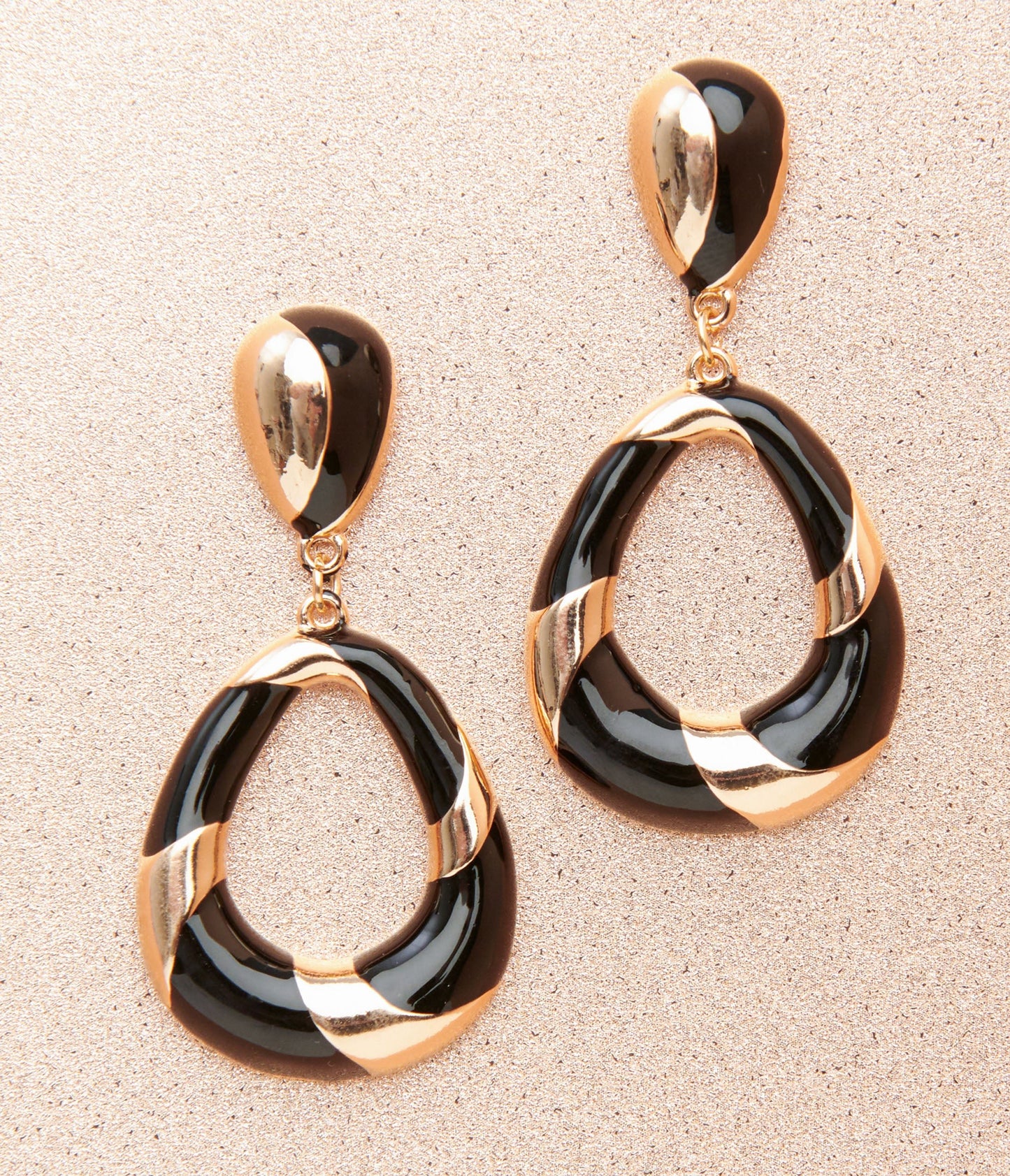 1920s Deco Black & Gold Swirl Drop Earrings - Unique Vintage - Womens, ACCESSORIES, JEWELRY