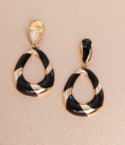 1920s Deco Black & Gold Swirl Drop Earrings - Unique Vintage - Womens, ACCESSORIES, JEWELRY