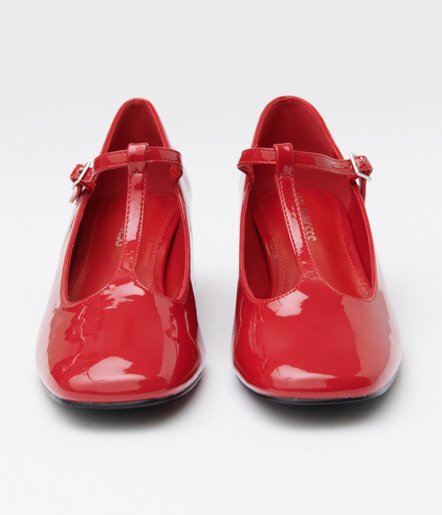 Red patent t bar shoes on sale