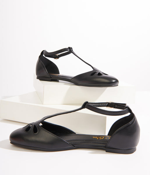 T-strap leather flats
