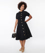 Unique Vintage Black Button Swing Dress