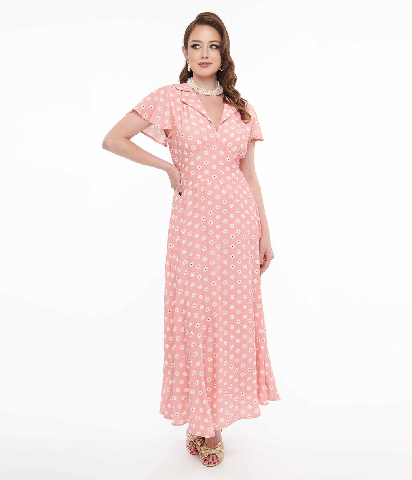 1930s Pink Daisy Salome Midi Dress - Unique Vintage - Womens, DRESSES, MIDI