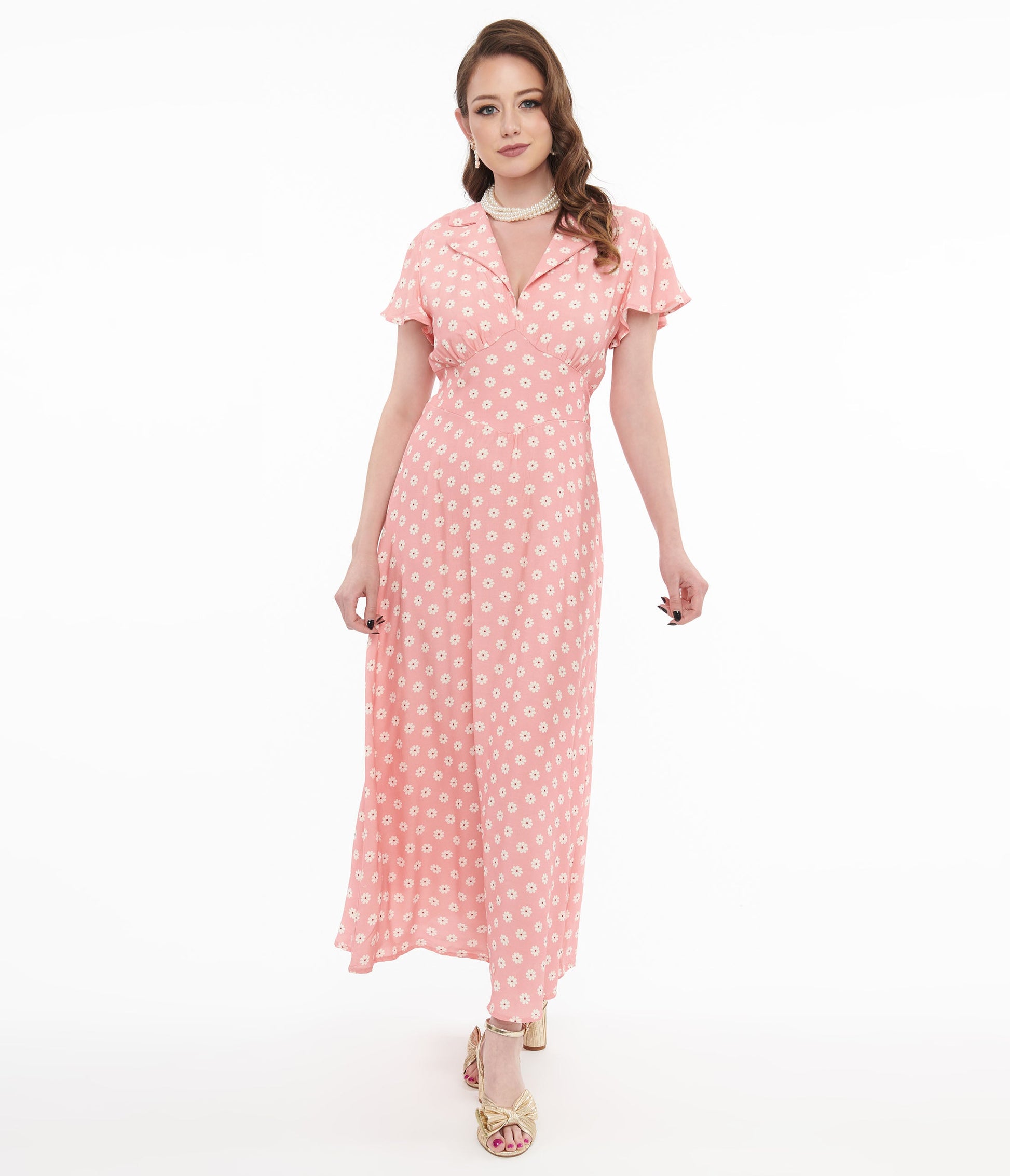 1930s Pink Daisy Salome Midi Dress - Unique Vintage - Womens, DRESSES, MIDI