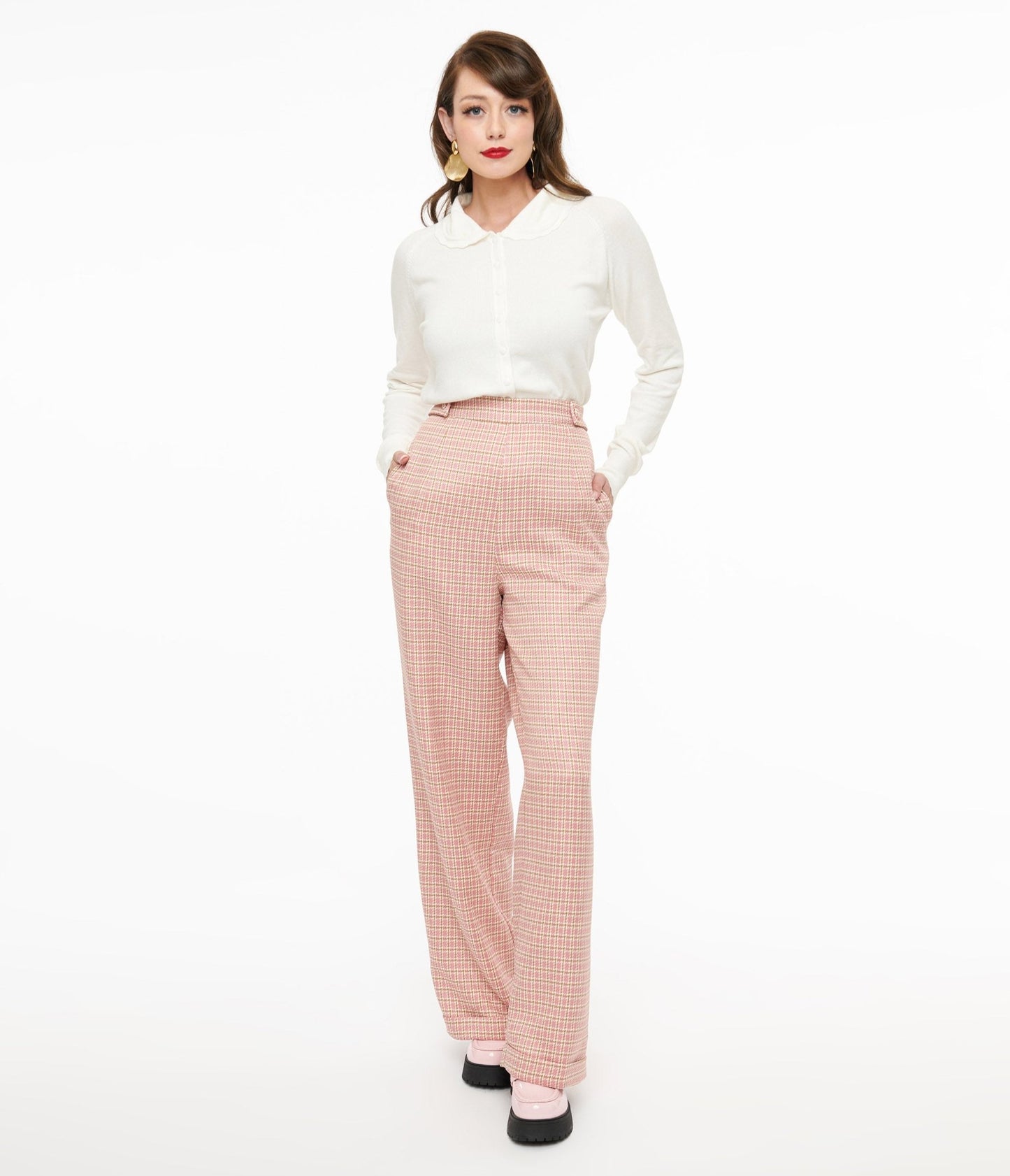 1940s Pink Check Ruby Trousers - Unique Vintage - Womens, BOTTOMS, PANTS