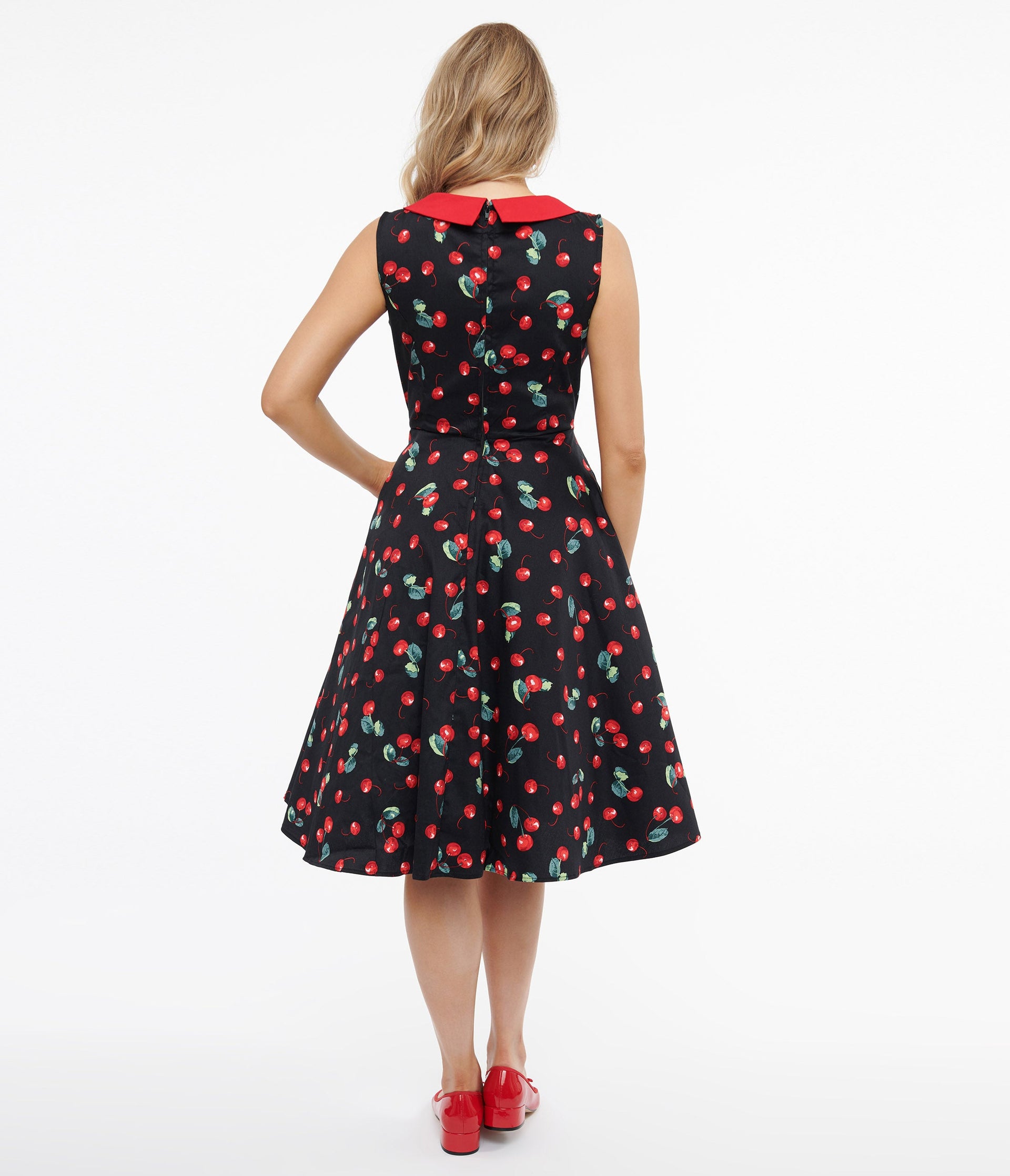 1950s Black Cherry Cotton Swing Dress - Unique Vintage - Womens, DRESSES, FIT AND FLARE