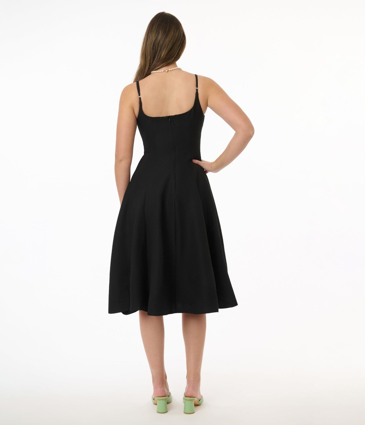 1950s Black Flared Midi Dress - Unique Vintage - Womens, DRESSES, MIDI