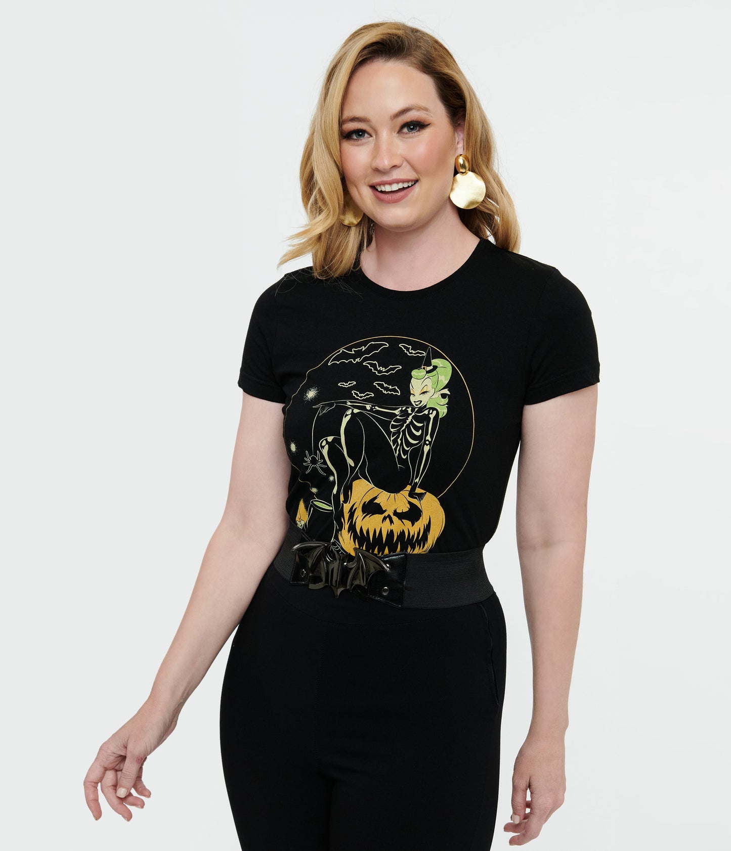 1950s Black Hallowitch Fitted Graphic Tee - Unique Vintage - Womens, HALLOWEEN, GRAPHIC TEES