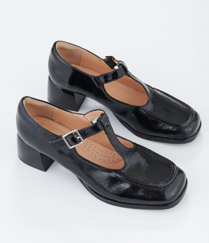 1950s Black Patent Leatherette Unforgettable Elizabeth Pumps - Unique Vintage - Womens, SHOES, HEELS