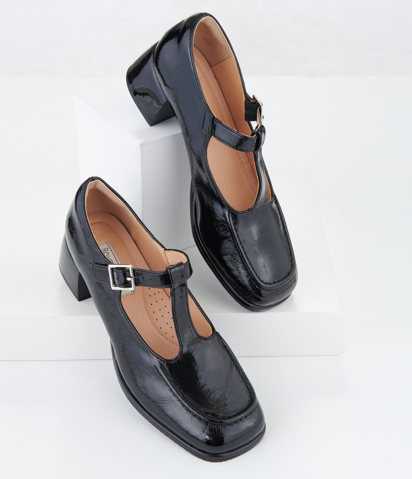 1950s Black Patent Leatherette Unforgettable Elizabeth Pumps - Unique Vintage - Womens, SHOES, HEELS