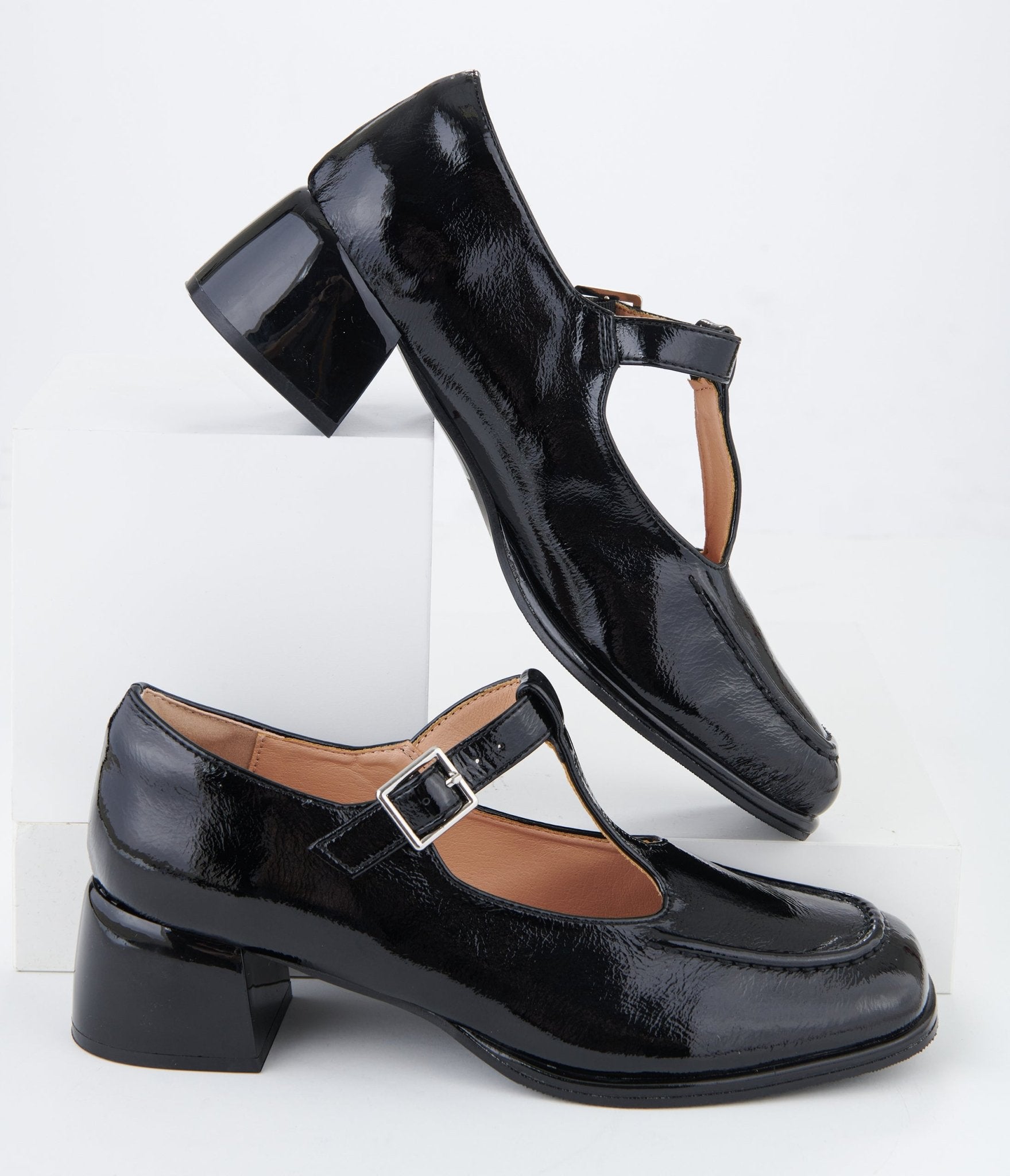 1950s Black Patent Leatherette Unforgettable Elizabeth Pumps - Unique Vintage - Womens, SHOES, HEELS