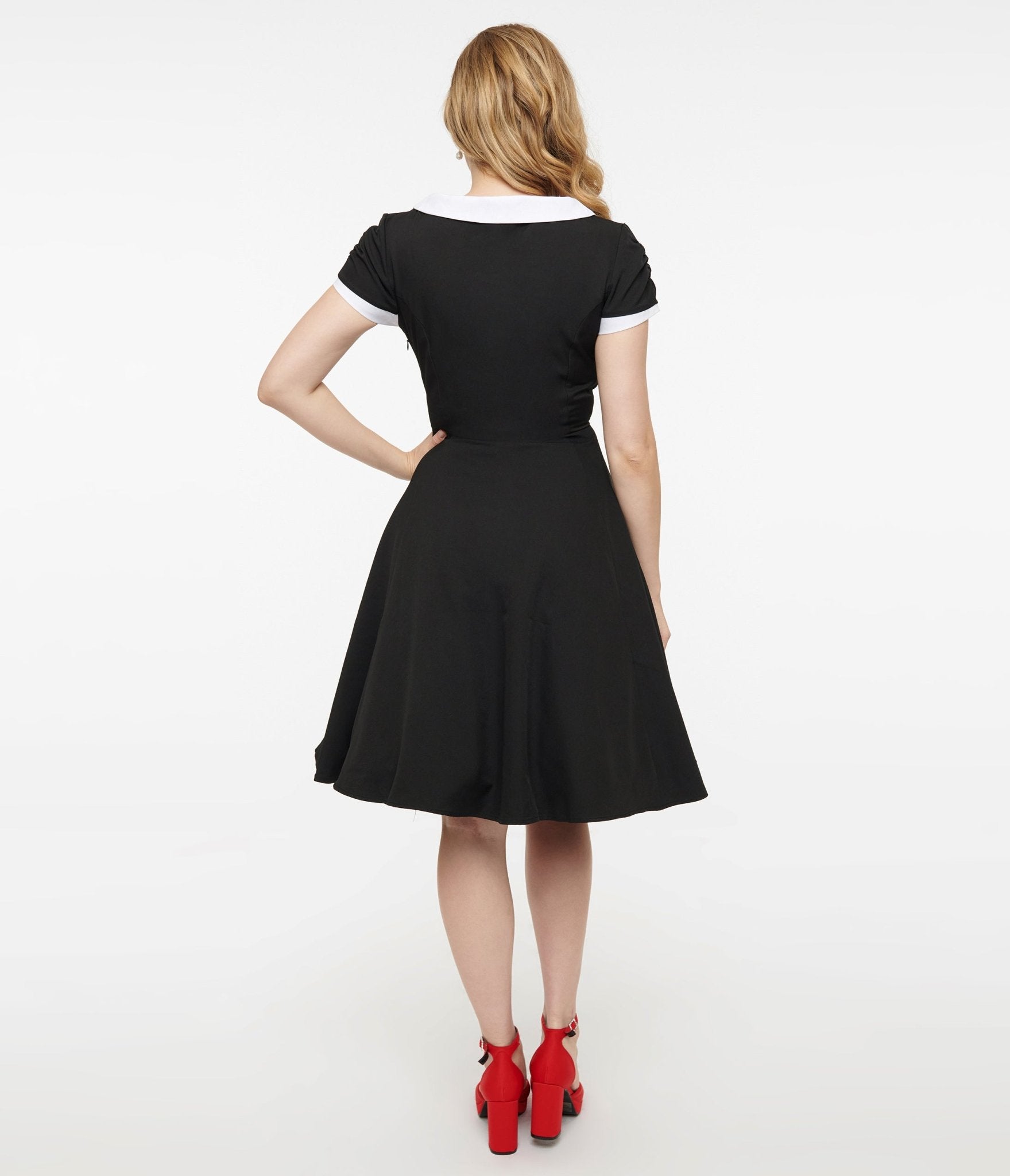 1950s Black & White Collar Fit & Flare Dress - Unique Vintage - Womens, DRESSES, FIT AND FLARE