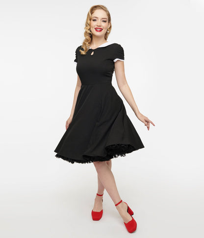 1950s Black & White Collar Fit & Flare Dress - Unique Vintage - Womens, DRESSES, FIT AND FLARE