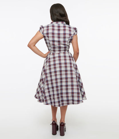 1950s Brown & Blue Plaid Swing Dress - Unique Vintage - Womens, DRESSES, SWING