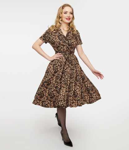 1950s Cheetah Girl Belted Swing Dress - Unique Vintage - Womens, DRESSES, SWING