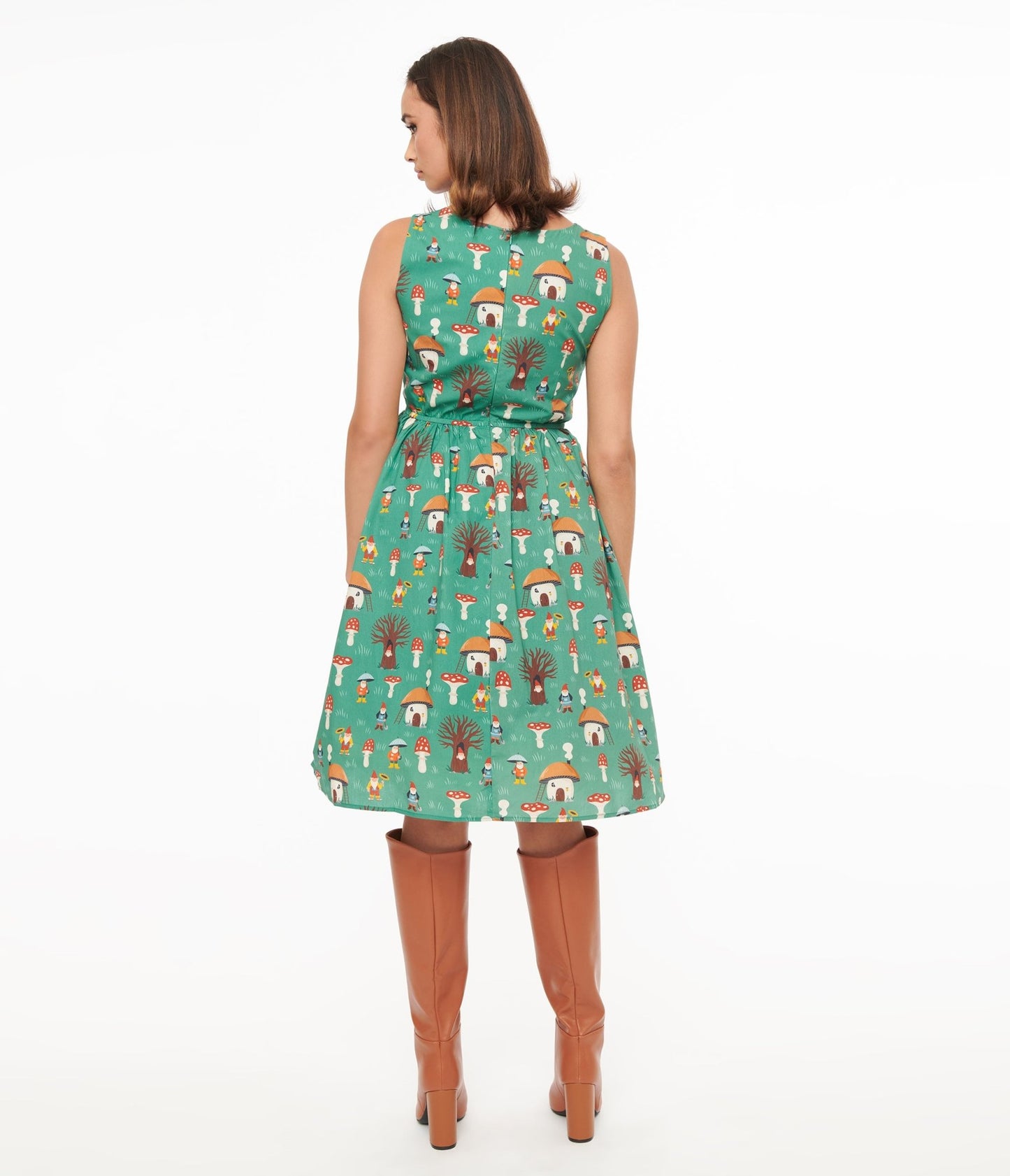 1950s Green Mushroom Cottage Cotton Swing Dress - Unique Vintage - Womens, DRESSES, FIT AND FLARE