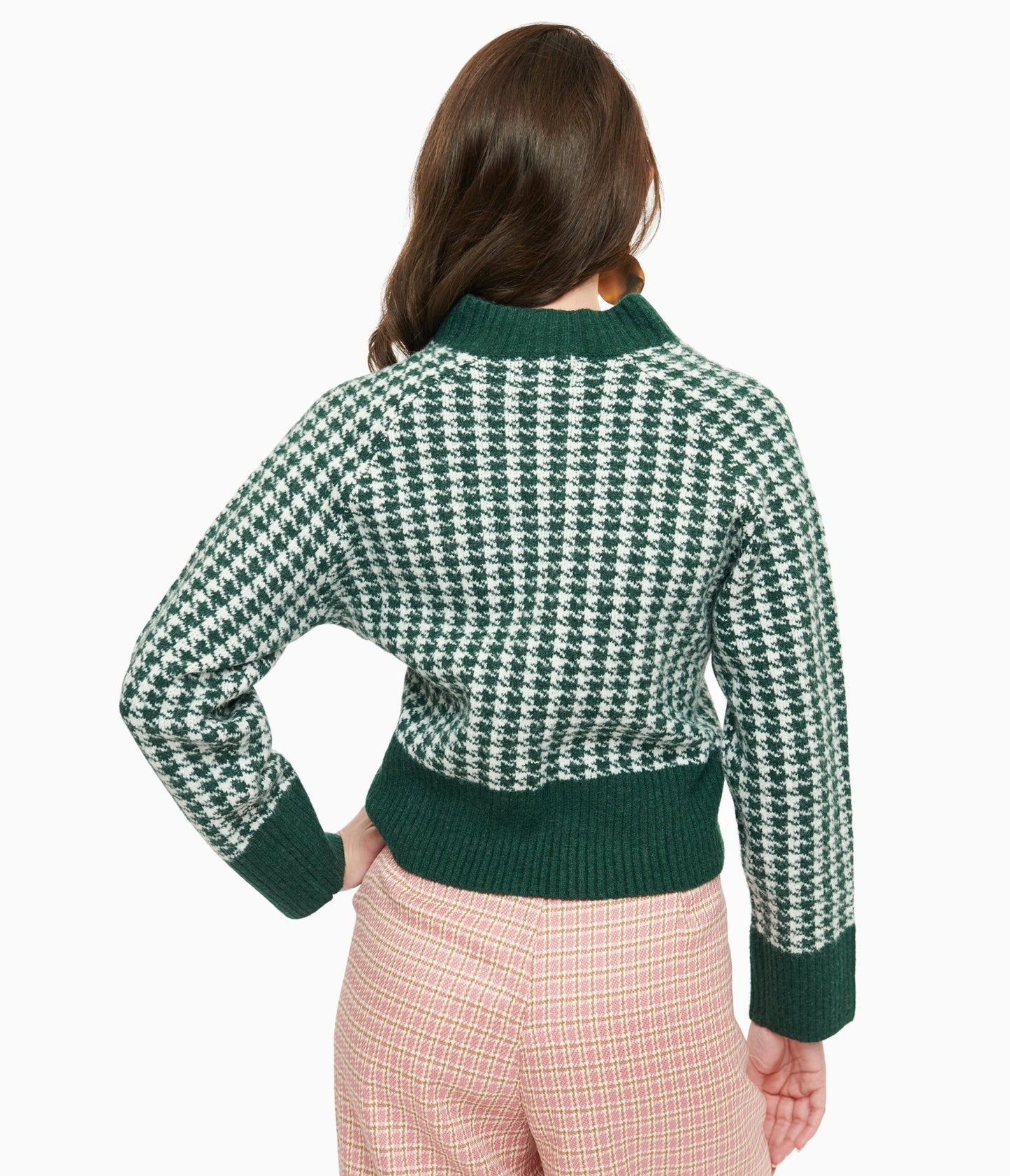 1950s Green & White Houndstooth Hattie Cardigan - Unique Vintage - Womens, TOPS, SWEATERS