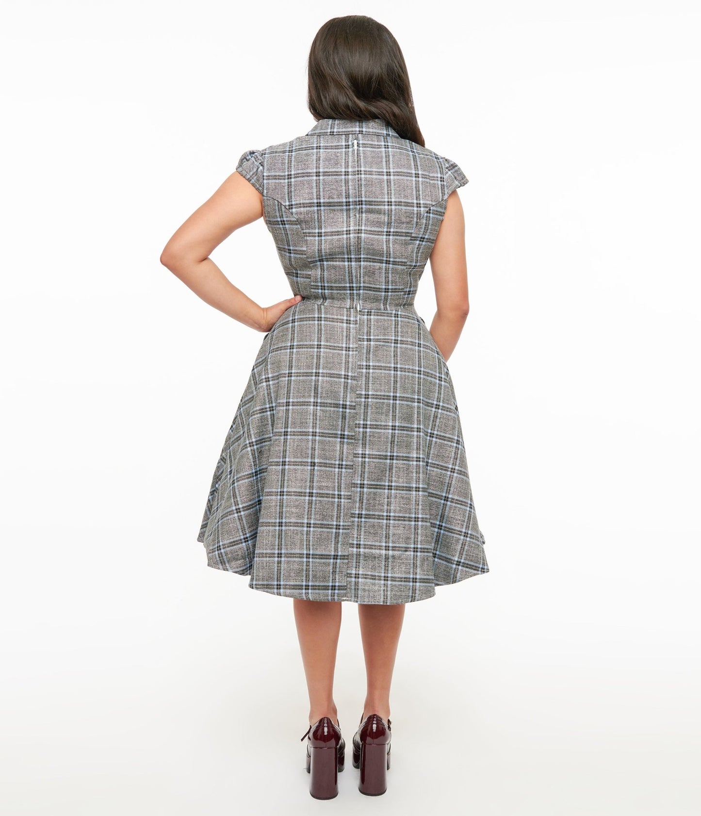 1950s Grey & Blue Plaid Swing Dress - Unique Vintage - Womens, DRESSES, SWING