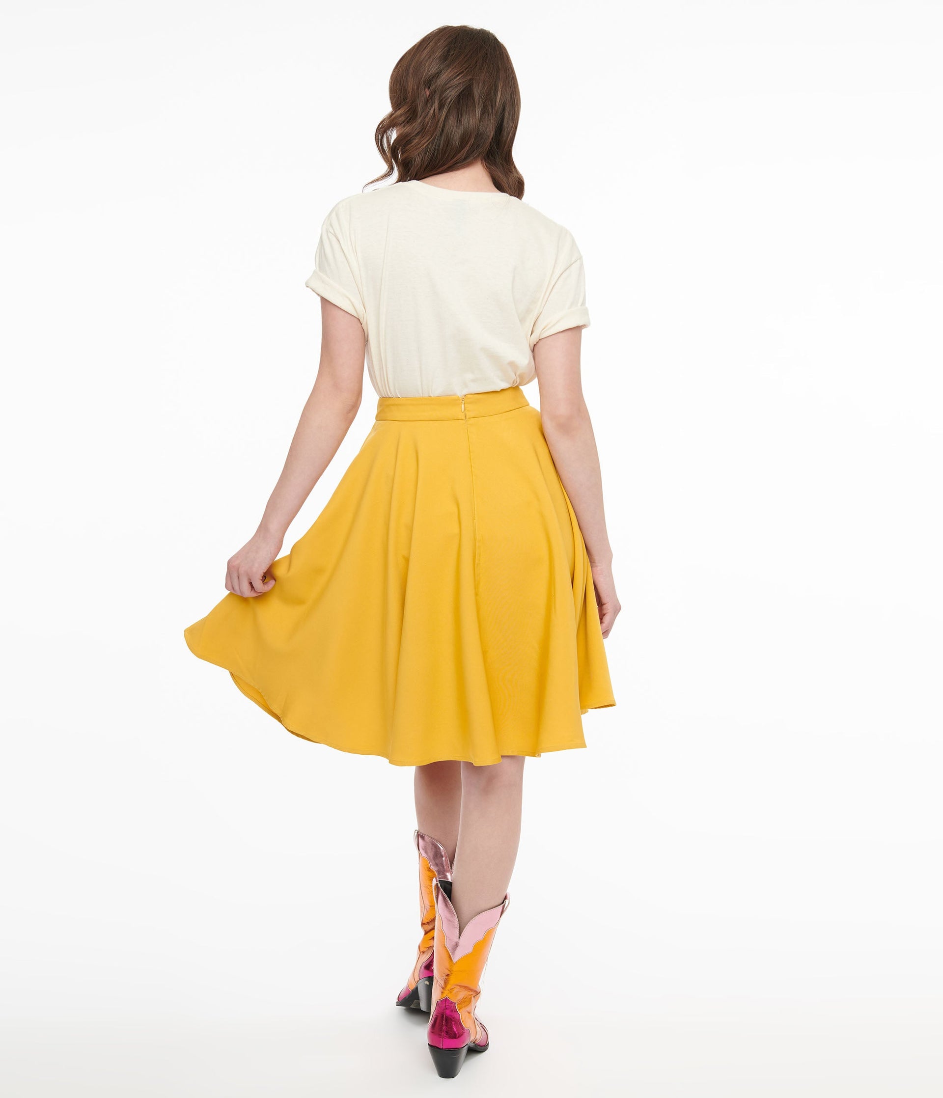 1950s Mustard Swing Skirt - Unique Vintage - Womens, BOTTOMS, SKIRTS