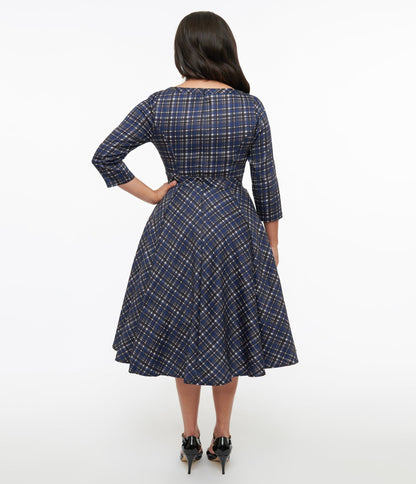 1950s Navy Plaid Anna Swing Dress - Unique Vintage - Womens, DRESSES, SWING