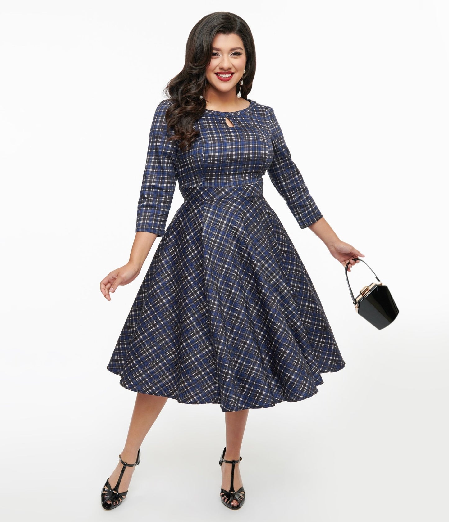 1950s Navy Plaid Anna Swing Dress - Unique Vintage - Womens, DRESSES, SWING