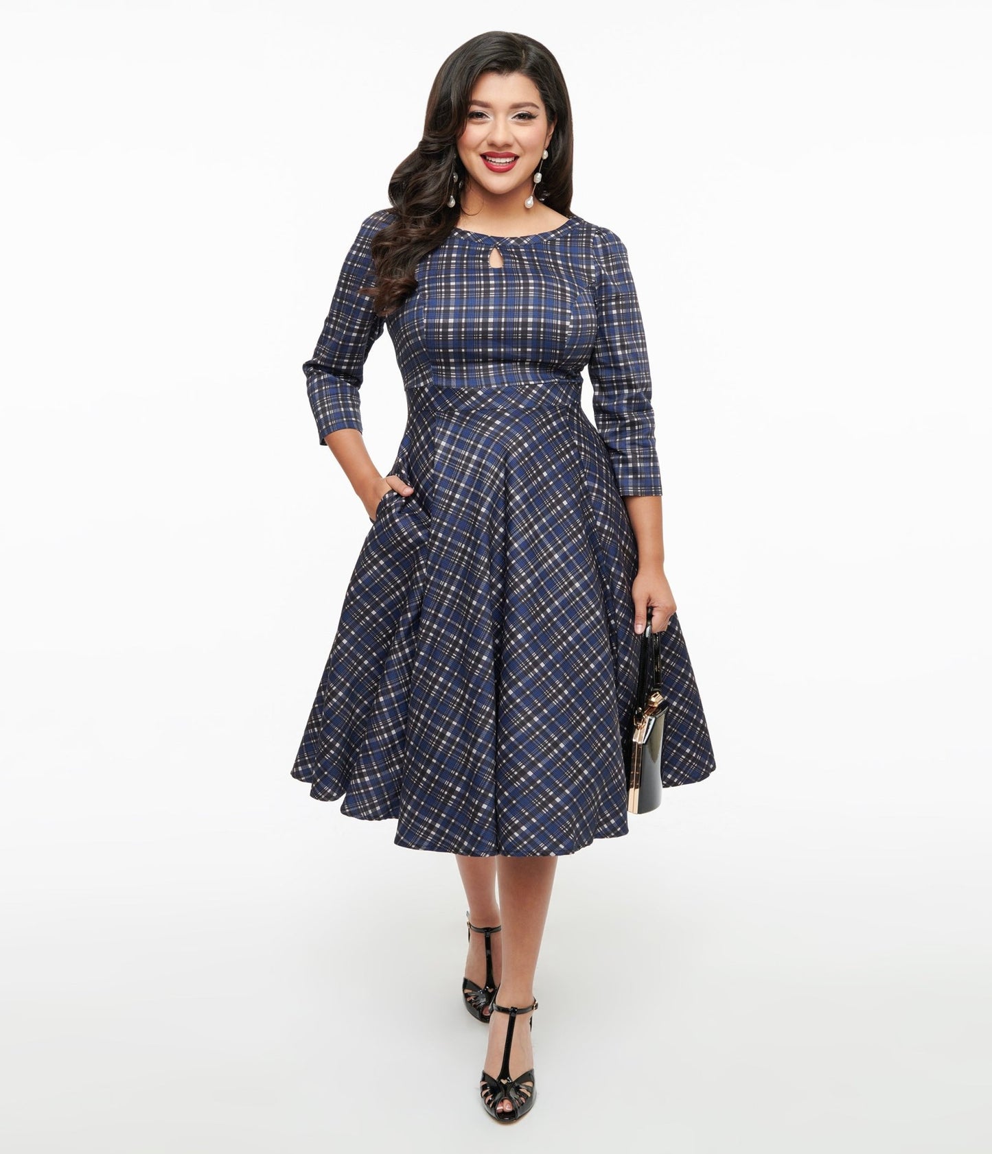 1950s Navy Plaid Anna Swing Dress - Unique Vintage - Womens, DRESSES, SWING